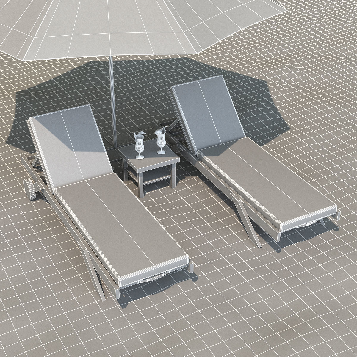 Sunbed With Umbrella Low-poly 3D model_7