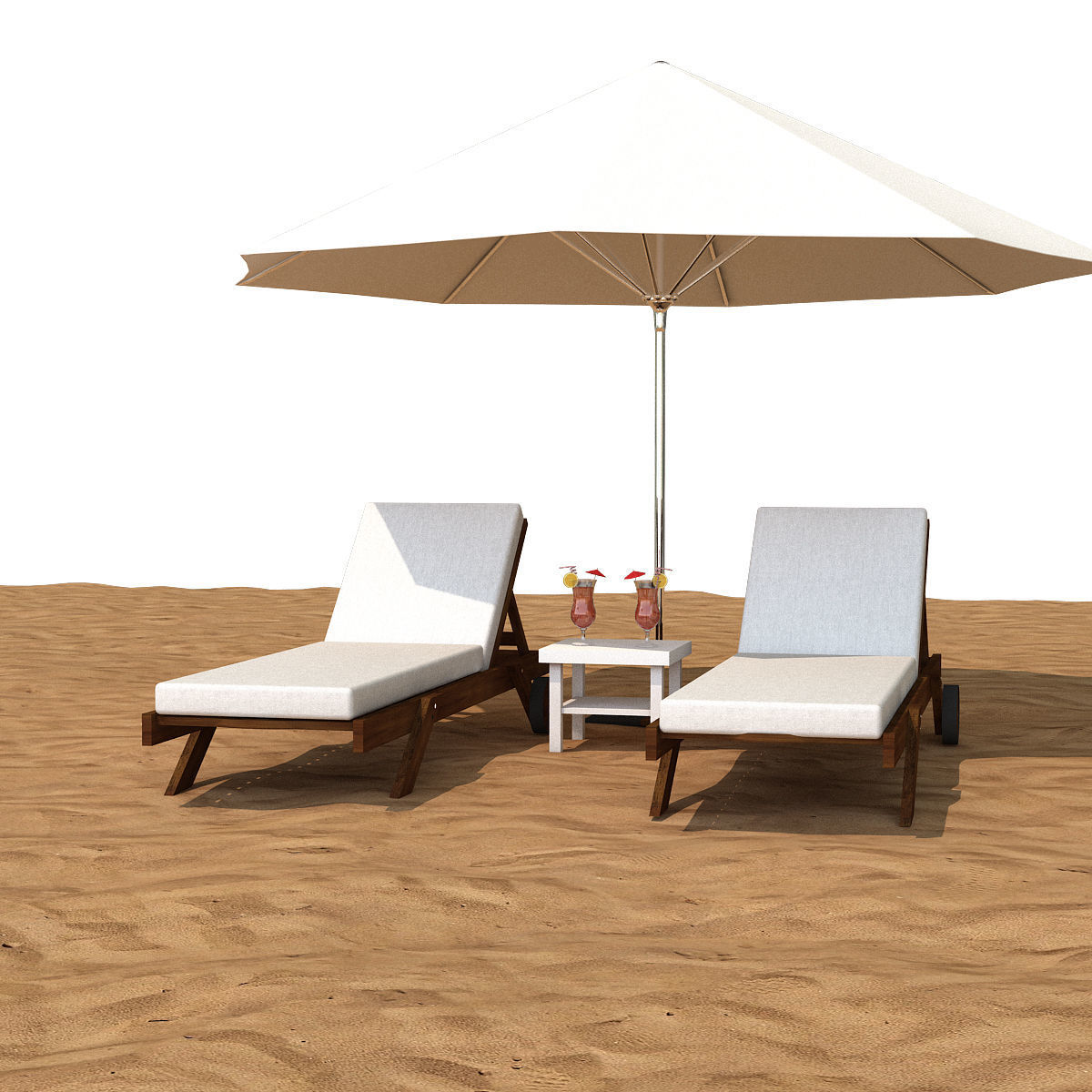 Sunbed With Umbrella Low-poly 3D model_1