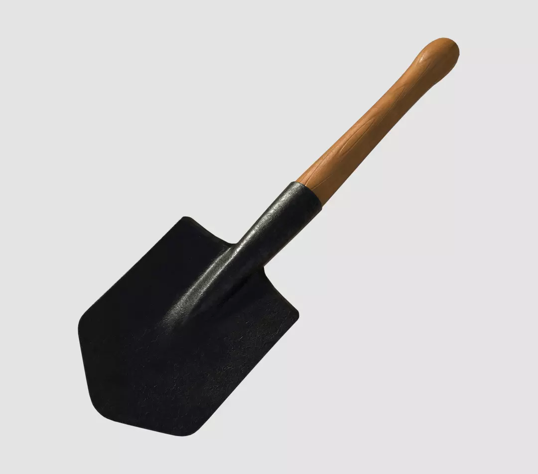Shovel with wooden handle Low-poly 3D model