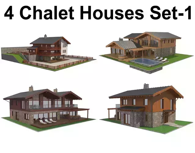4 Chalet Houses Set 1