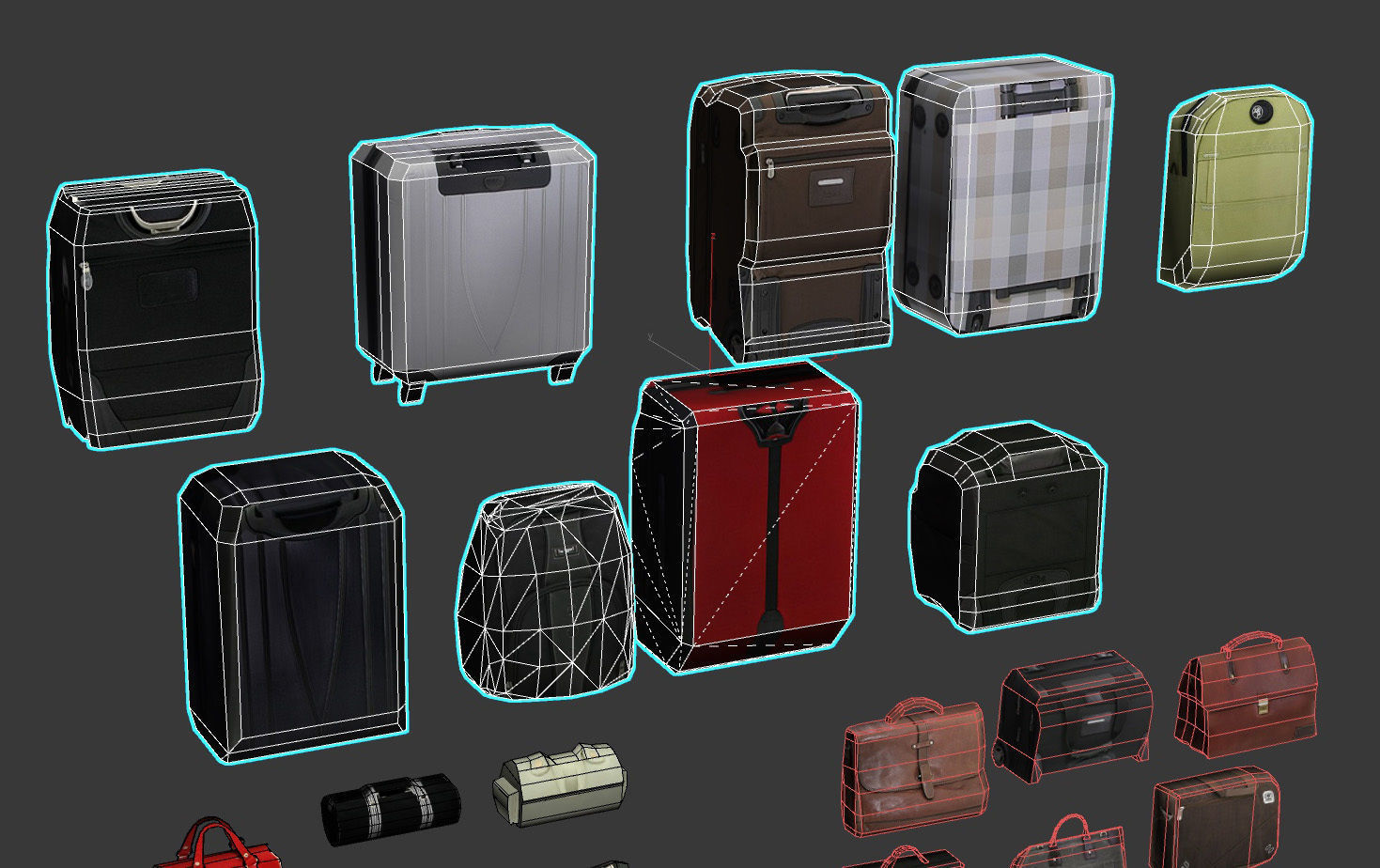 Low poly Bags and suitcases Low-poly 3D model_4