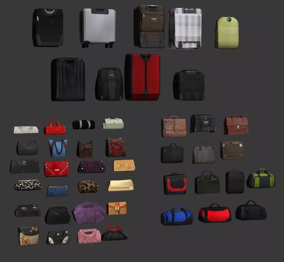 Low poly Bags and suitcases Low-poly 3D model_0