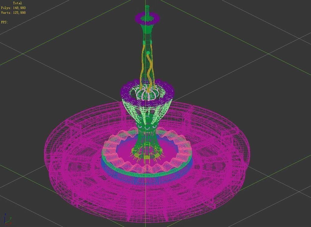 Game Cartoon - Town Fountain 05 3D model_3