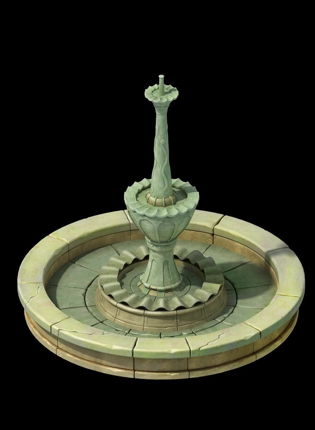 Game Cartoon - Town Fountain 05 3D model_1
