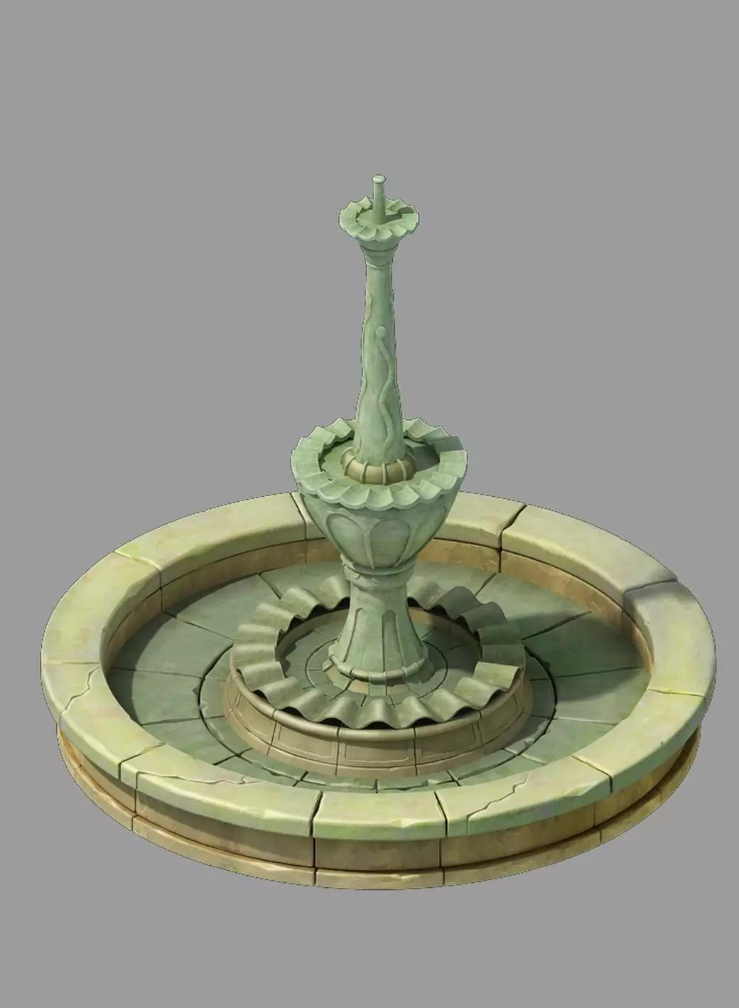 Game Cartoon - Town Fountain 05 3D model_0