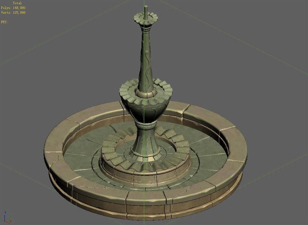 Game Cartoon - Town Fountain 05 3D model_4