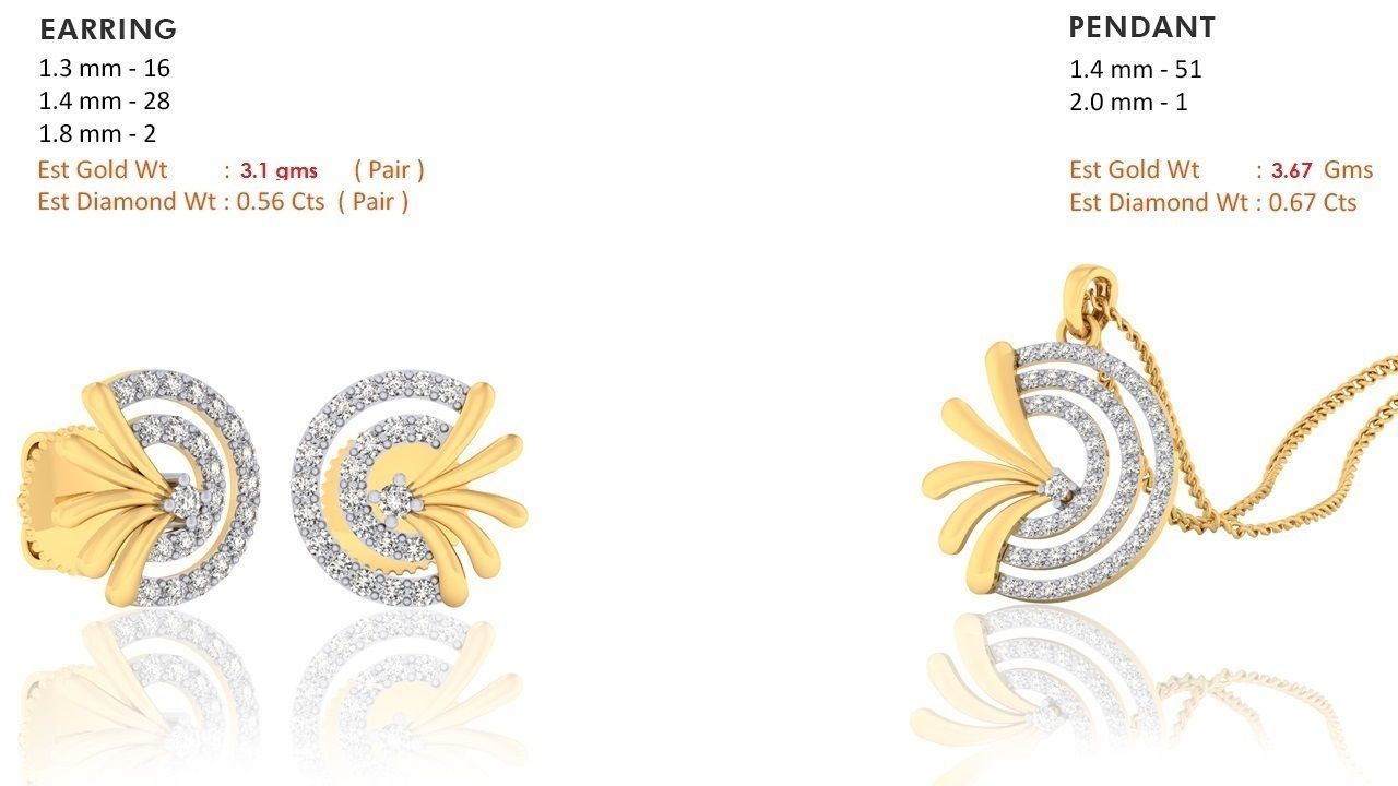 Women pendant earrings set 3dm mgx render detail  3D print model_1