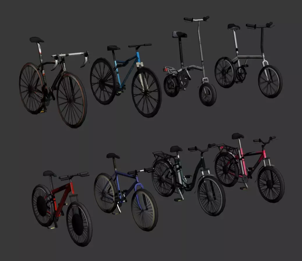 Low Poly bicycle set bicycles Low-poly 3D model