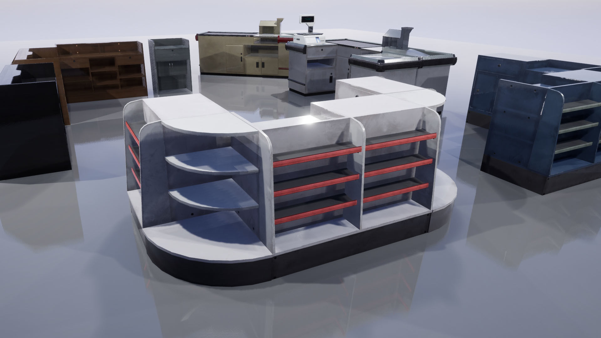 Supermarket Checkout counters Low-poly 3D model_5
