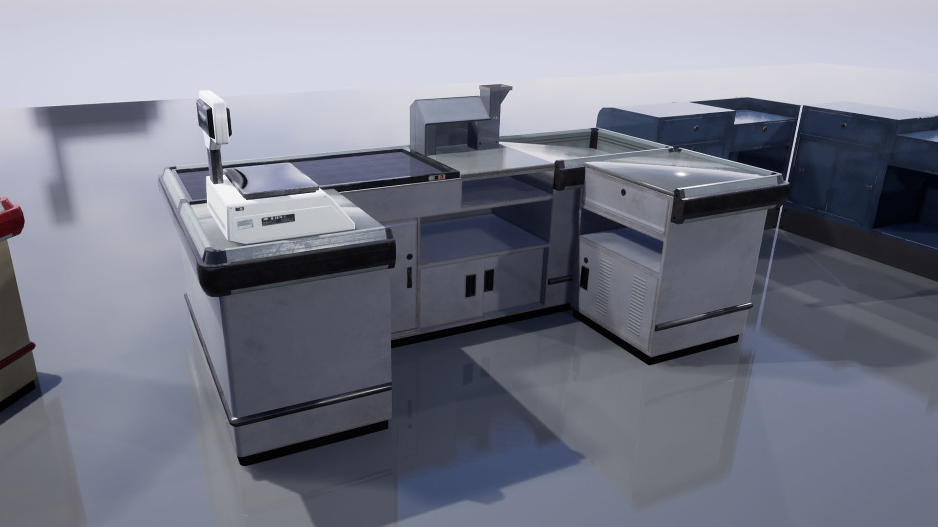 Supermarket Checkout counters Low-poly 3D model_2