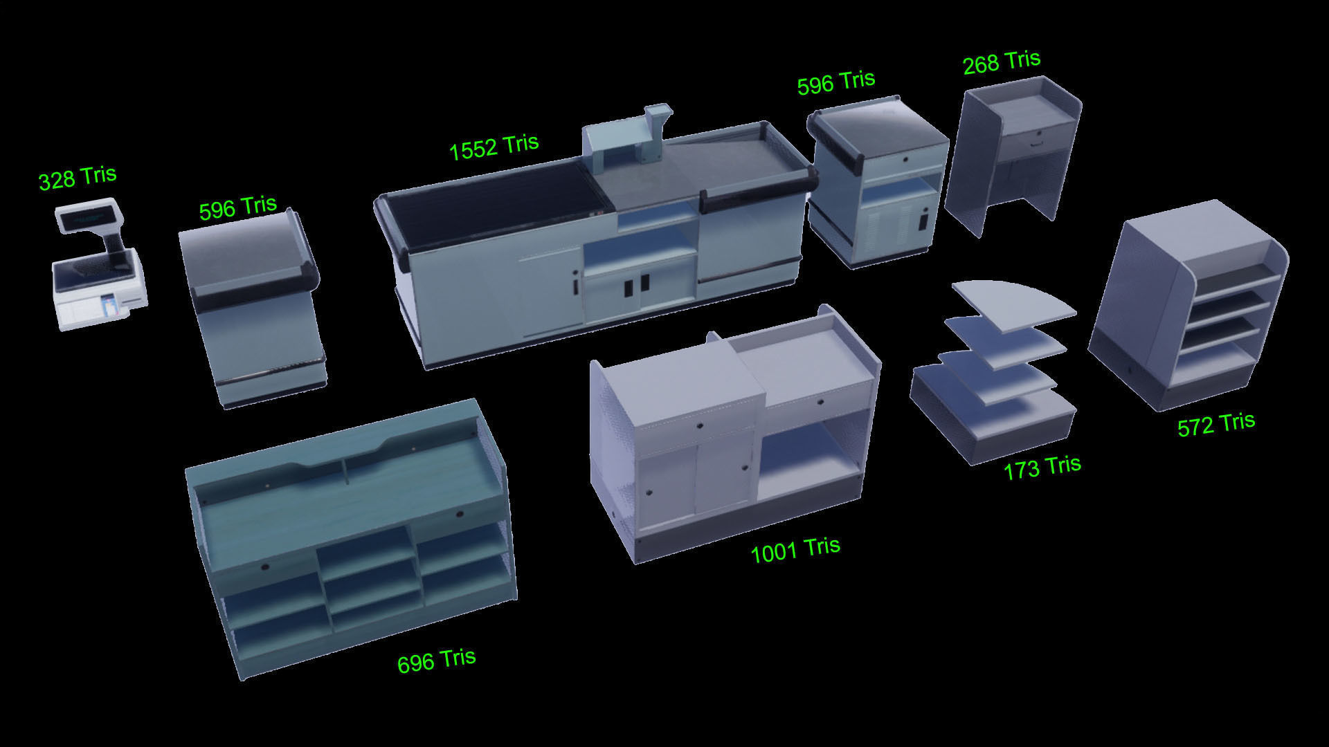 Supermarket Checkout counters Low-poly 3D model_9
