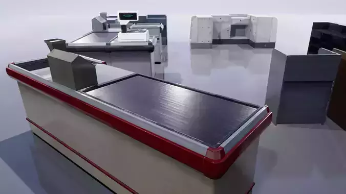 Supermarket Checkout counters Low-poly 3D model