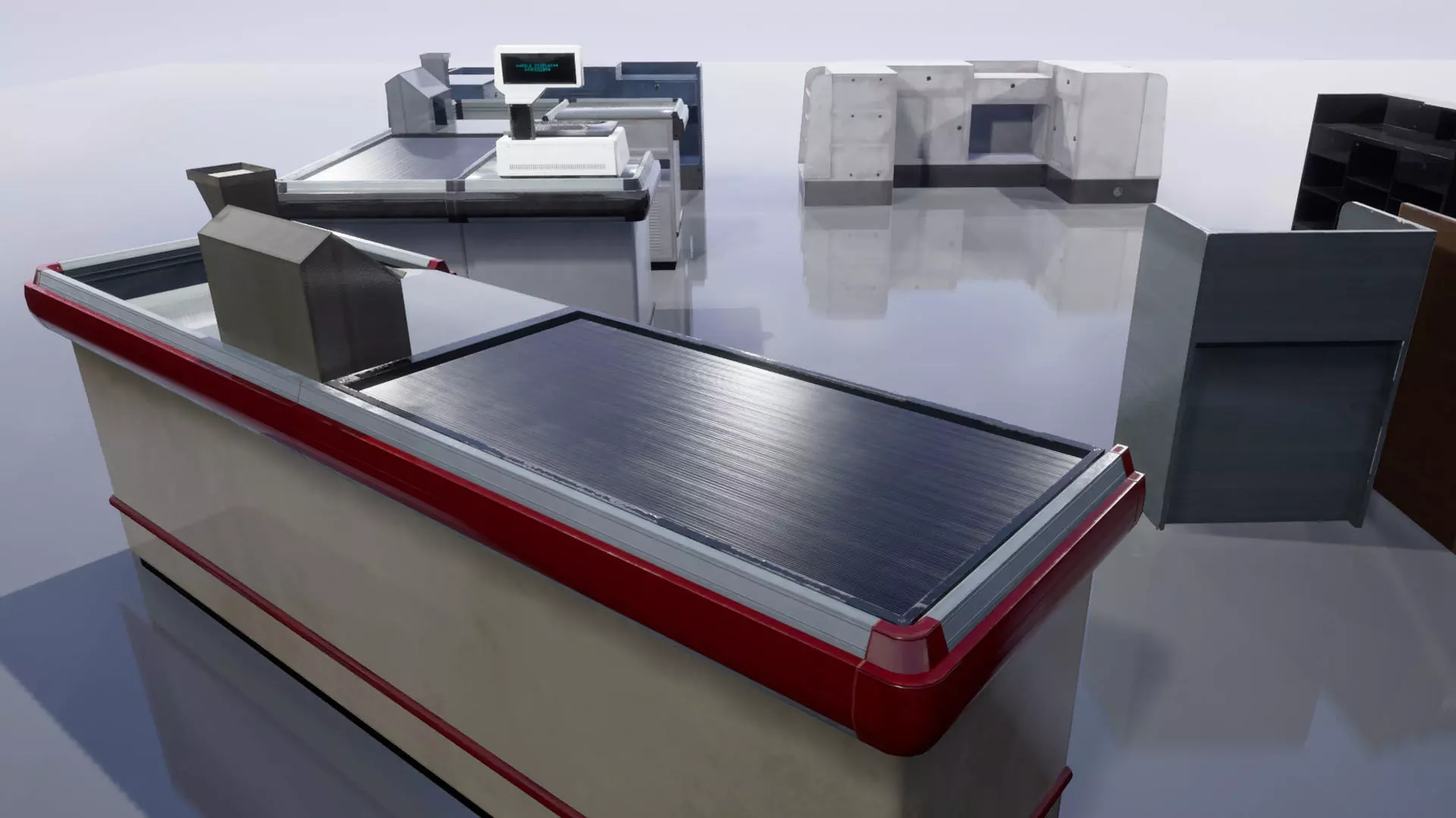 Supermarket Checkout counters Low-poly 3D model_0