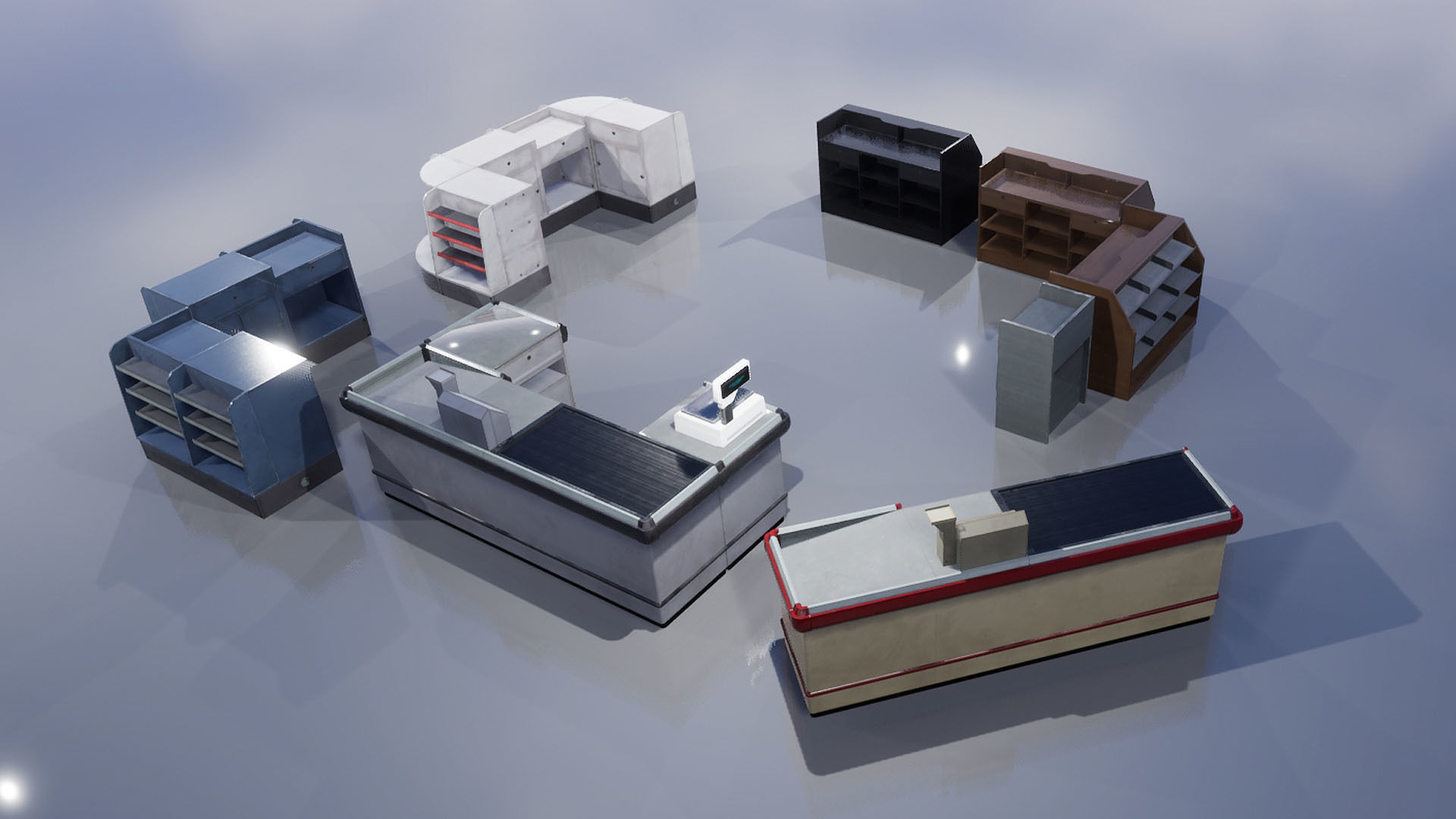 Supermarket Checkout counters Low-poly 3D model_8