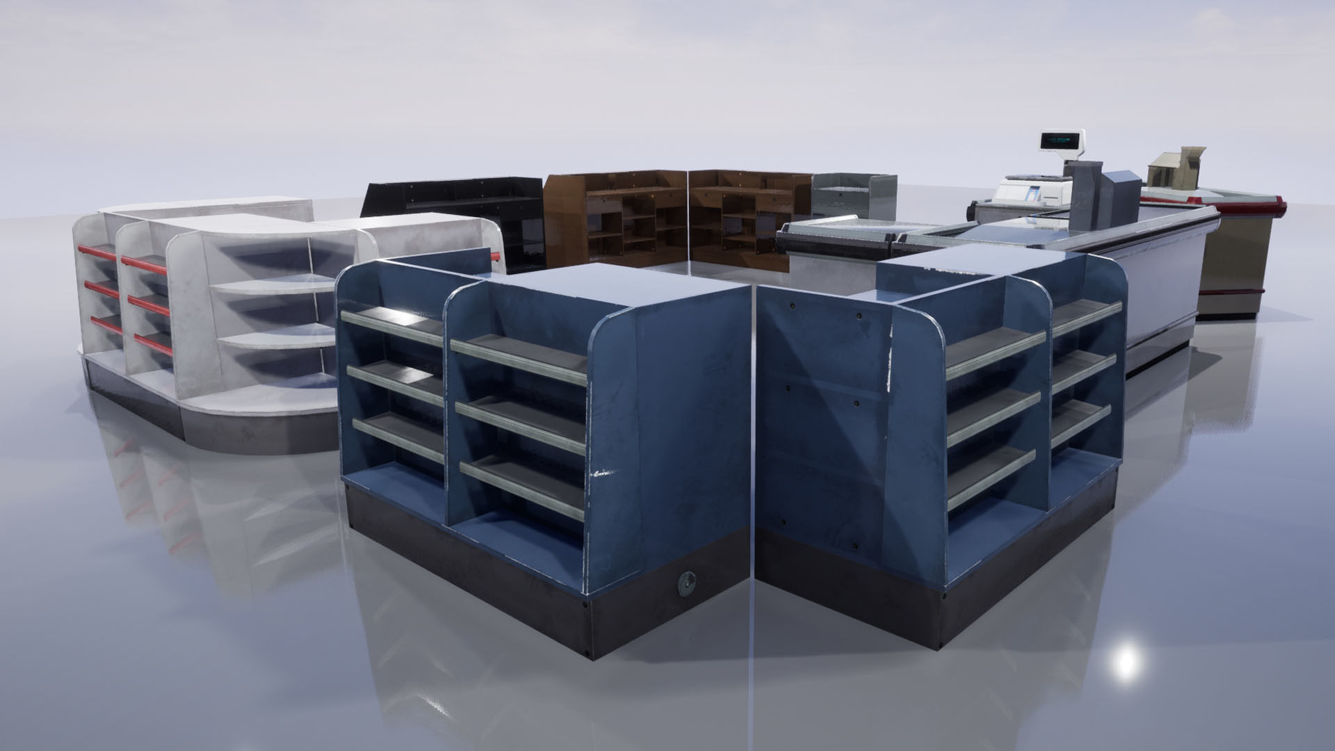 Supermarket Checkout counters Low-poly 3D model_4