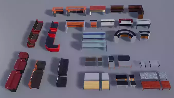 Reception Area Desks Couches Tables Low-poly 3D model