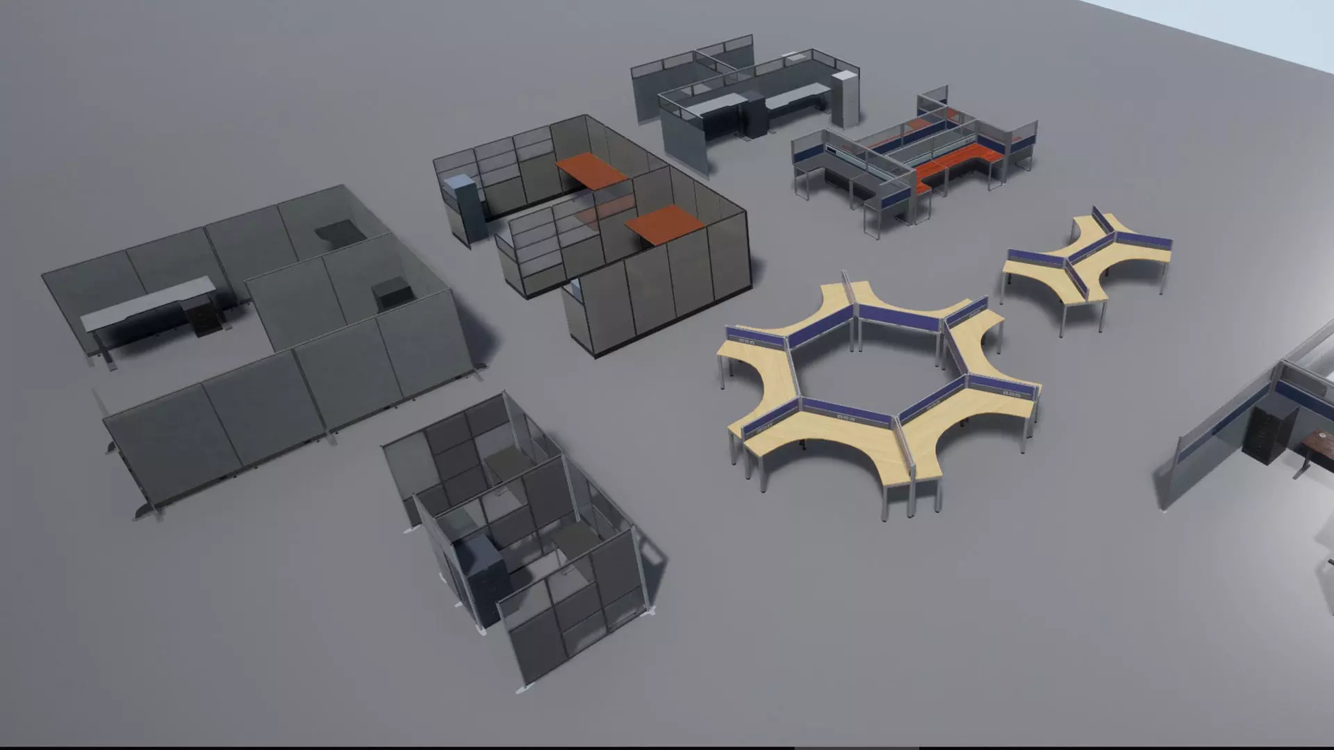 Office cubicle set Low-poly 3D model_0