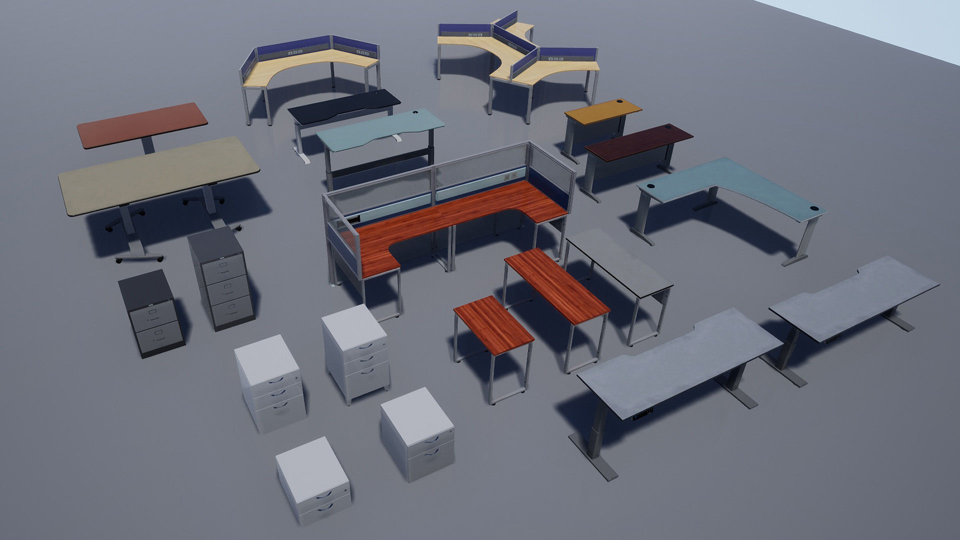 Office cubicle set Low-poly 3D model_3