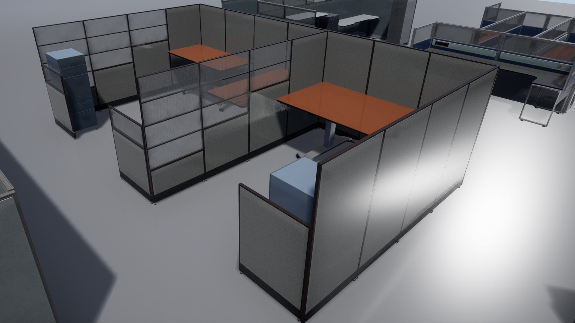 Office cubicle set Low-poly 3D model_2