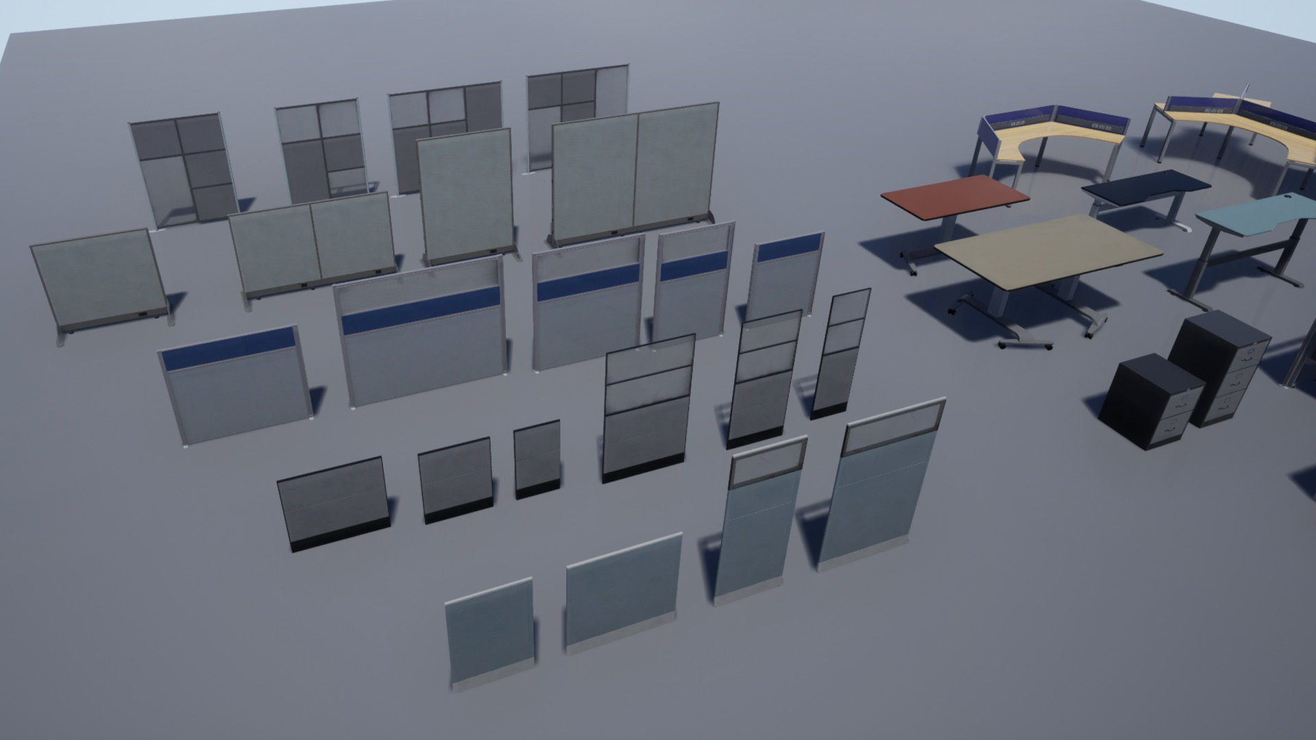 Office cubicle set Low-poly 3D model_4