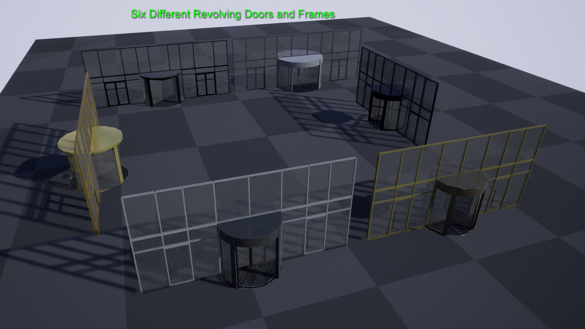 Revolving door set Low-poly 3D model_11