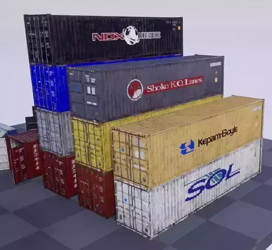 Shipping Containers with various skins Low-poly 3D model