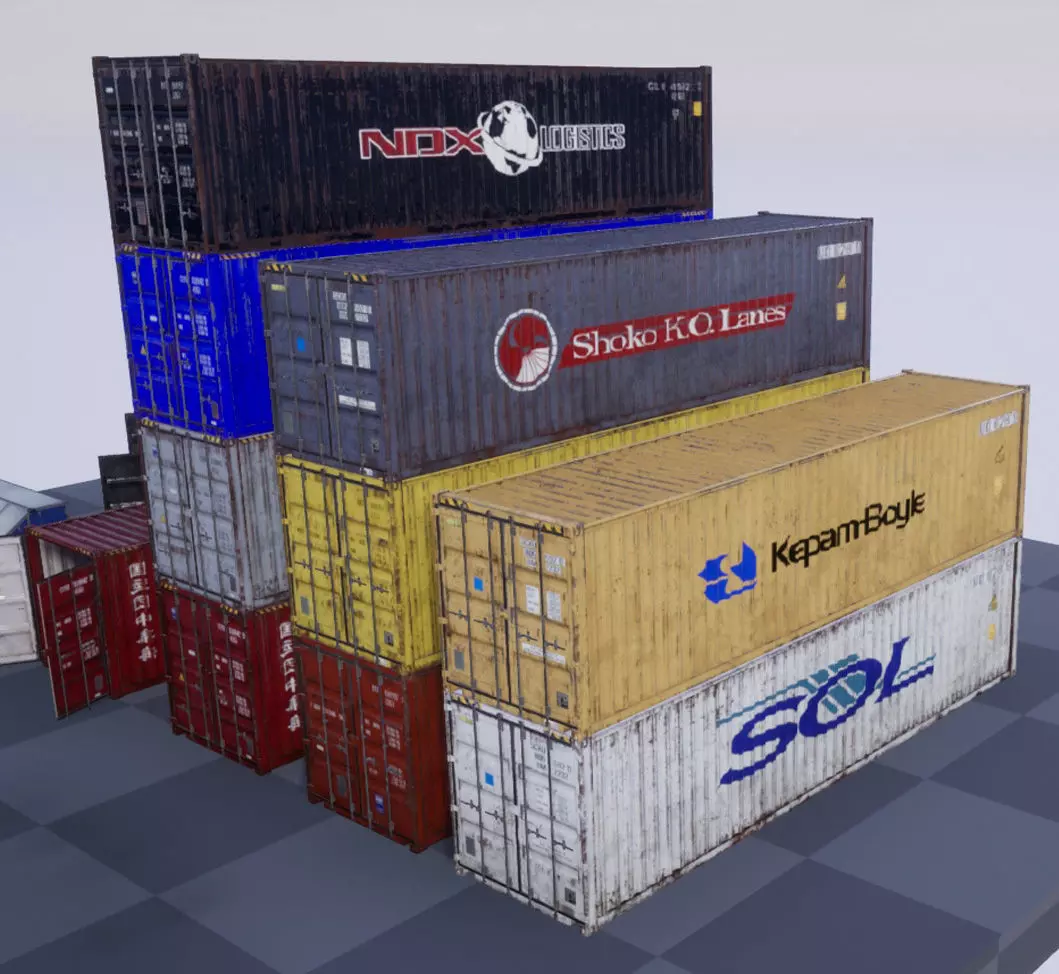 Shipping Containers with various skins Low-poly 3D model_0