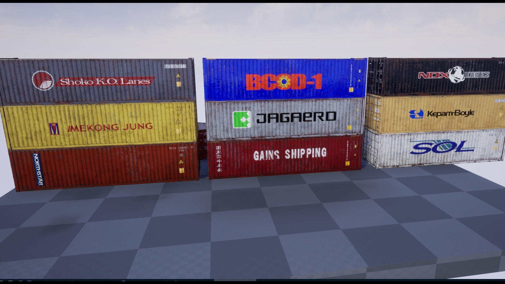 Shipping Containers with various skins Low-poly 3D model_3