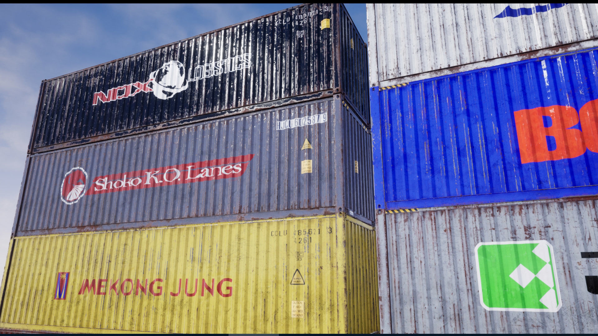 Shipping Containers with various skins Low-poly 3D model_2