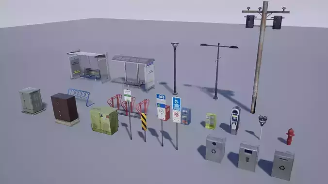 Street Prop Collection Low-poly 3D model