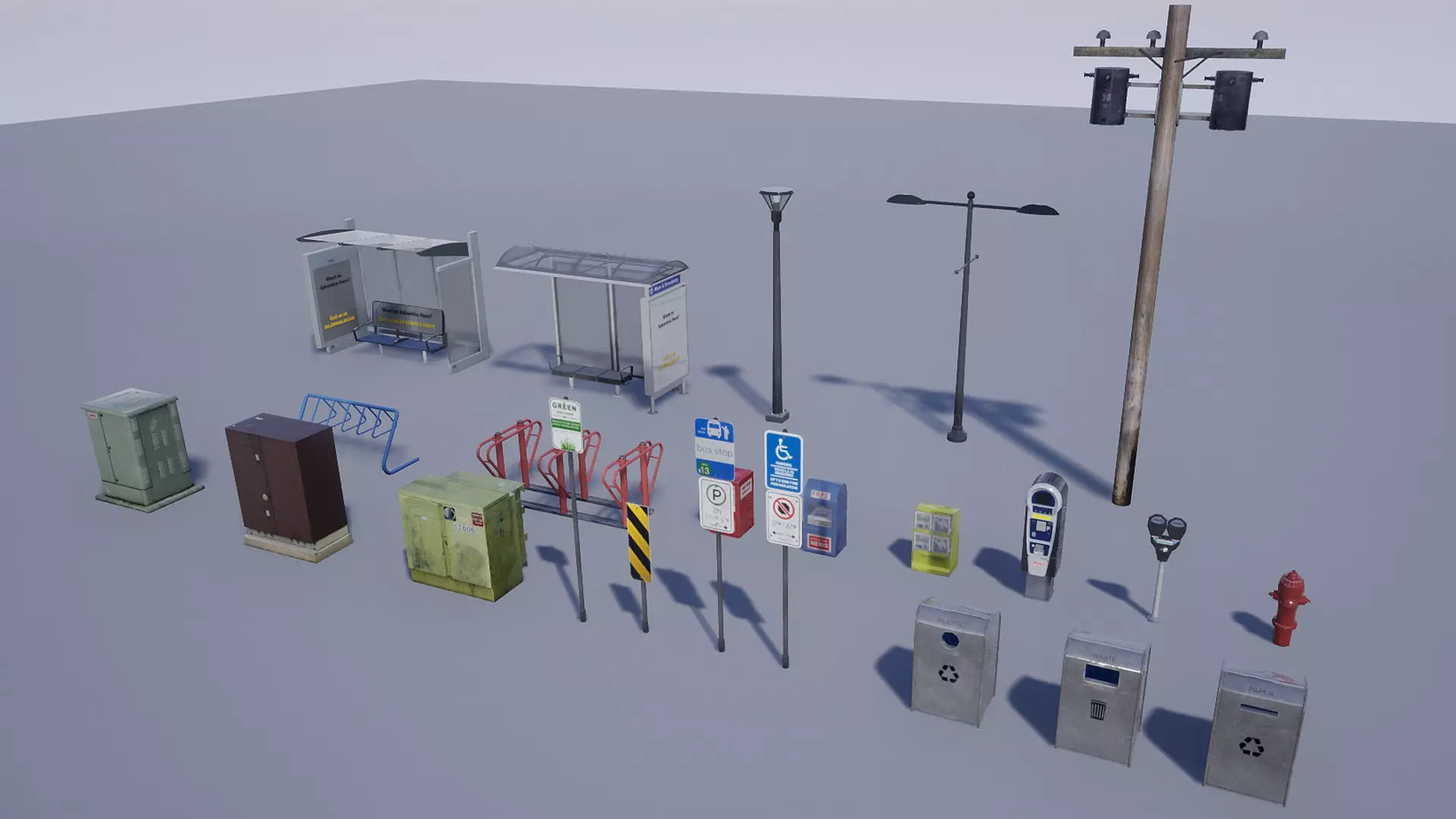 Street Prop Collection Low-poly 3D model_0