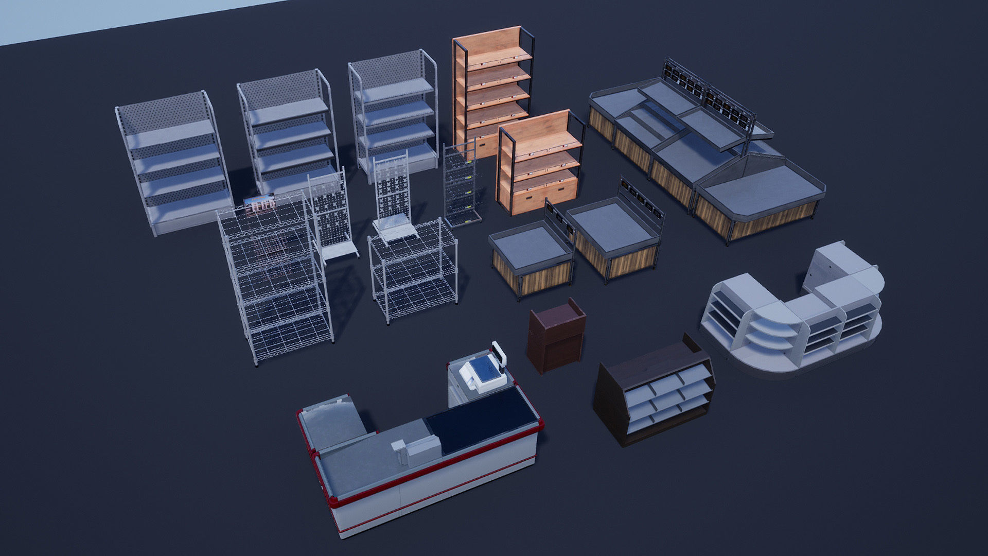Supermarket Store Shelves Low-poly 3D model_1