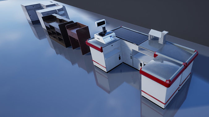 Supermarket Store Shelves Low-poly 3D model