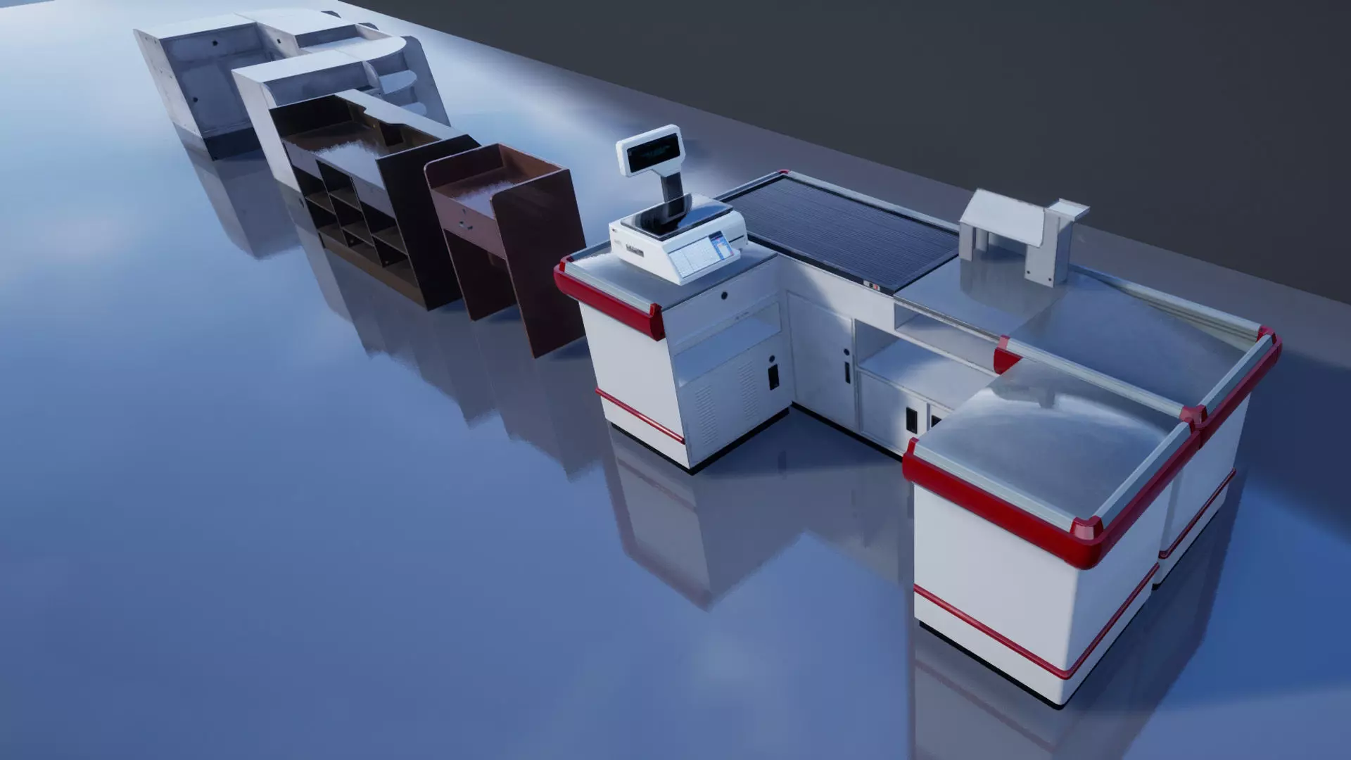 Supermarket Store Shelves Low-poly 3D model_0