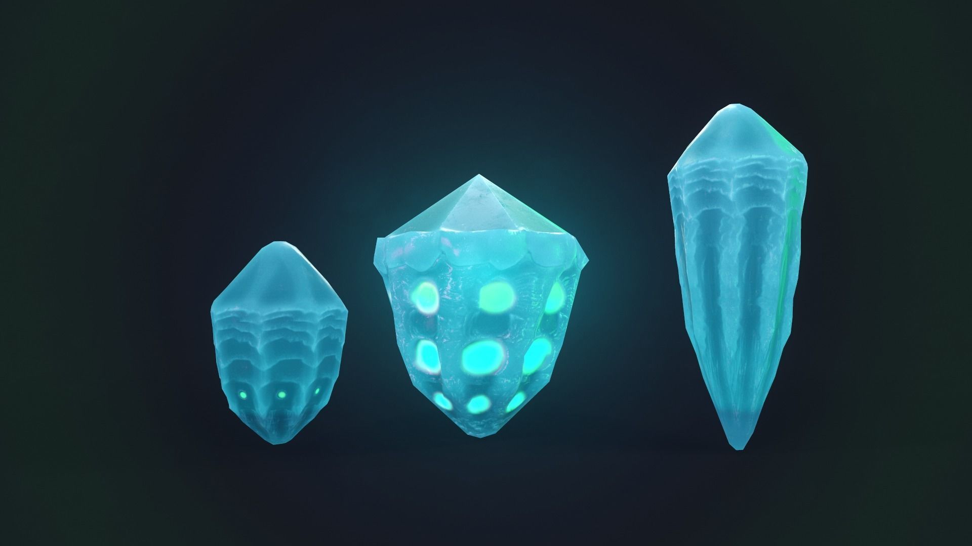 alien crystals glow in the dark 3 pieces Low-poly 3D model_6
