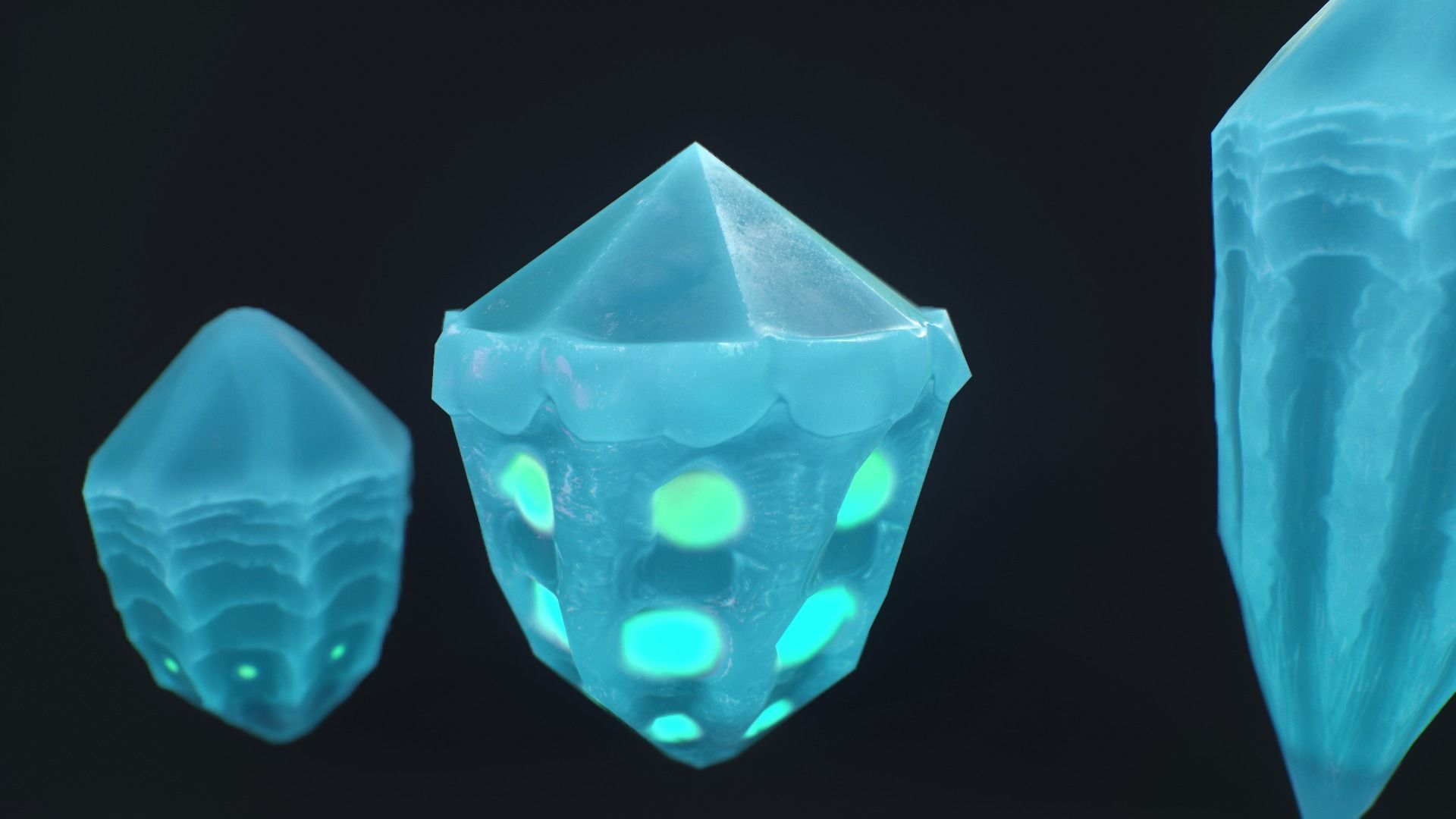 alien crystals glow in the dark 3 pieces Low-poly 3D model_9