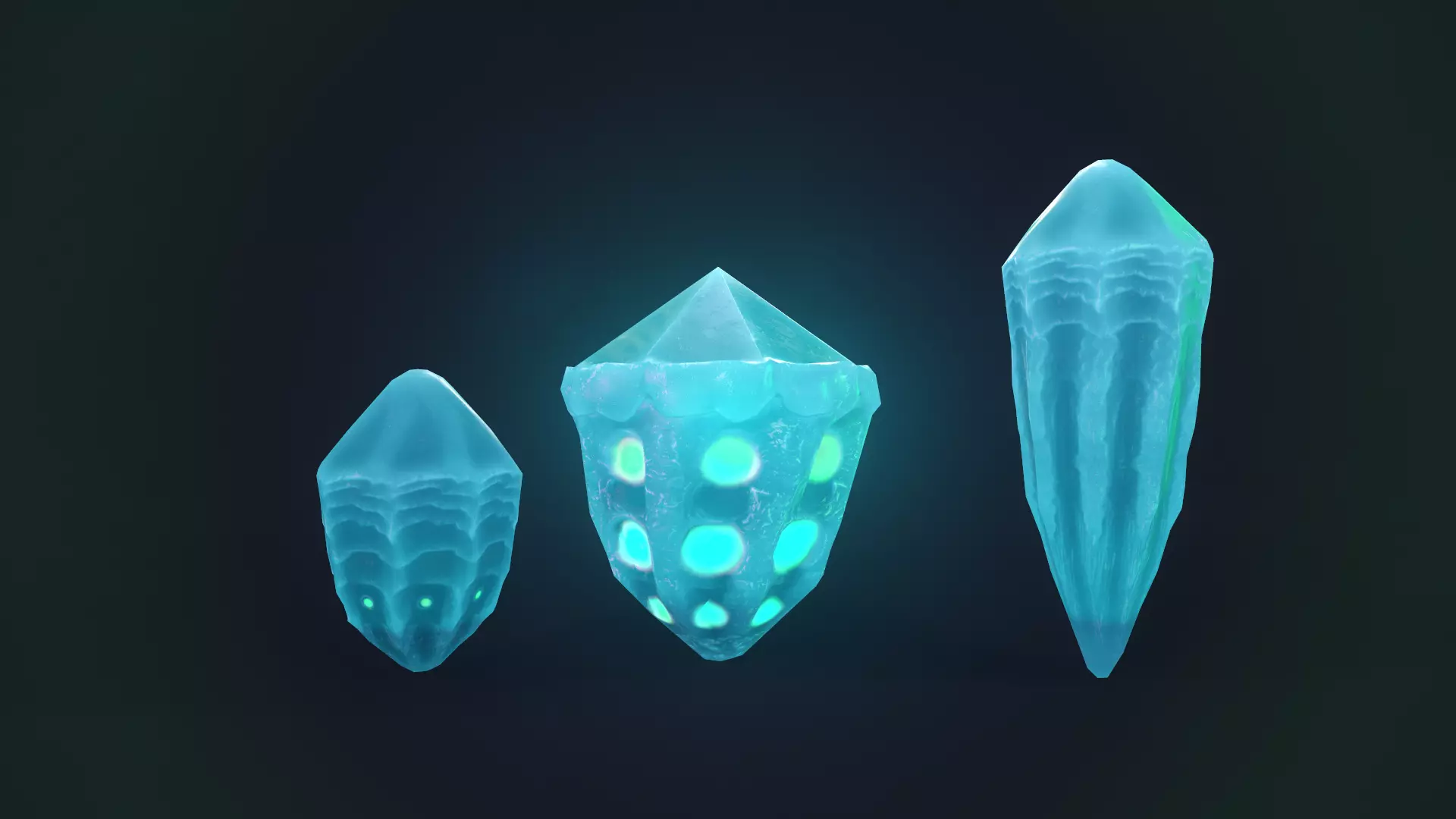 alien crystals glow in the dark 3 pieces Low-poly 3D model_0