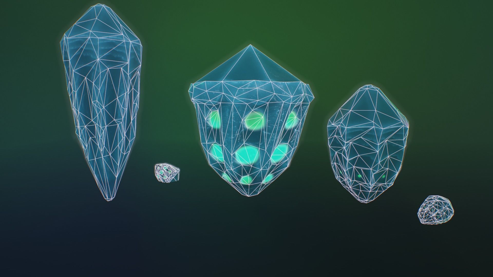 alien crystals glow in the dark 3 pieces Low-poly 3D model_4