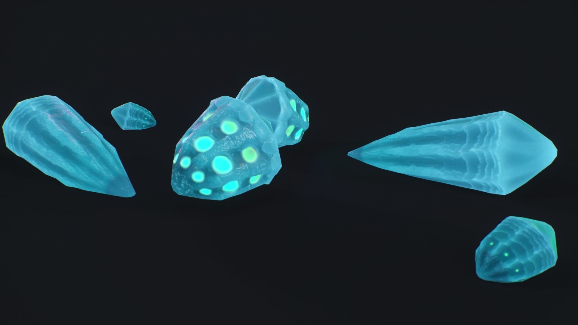 alien crystals glow in the dark 3 pieces Low-poly 3D model_12