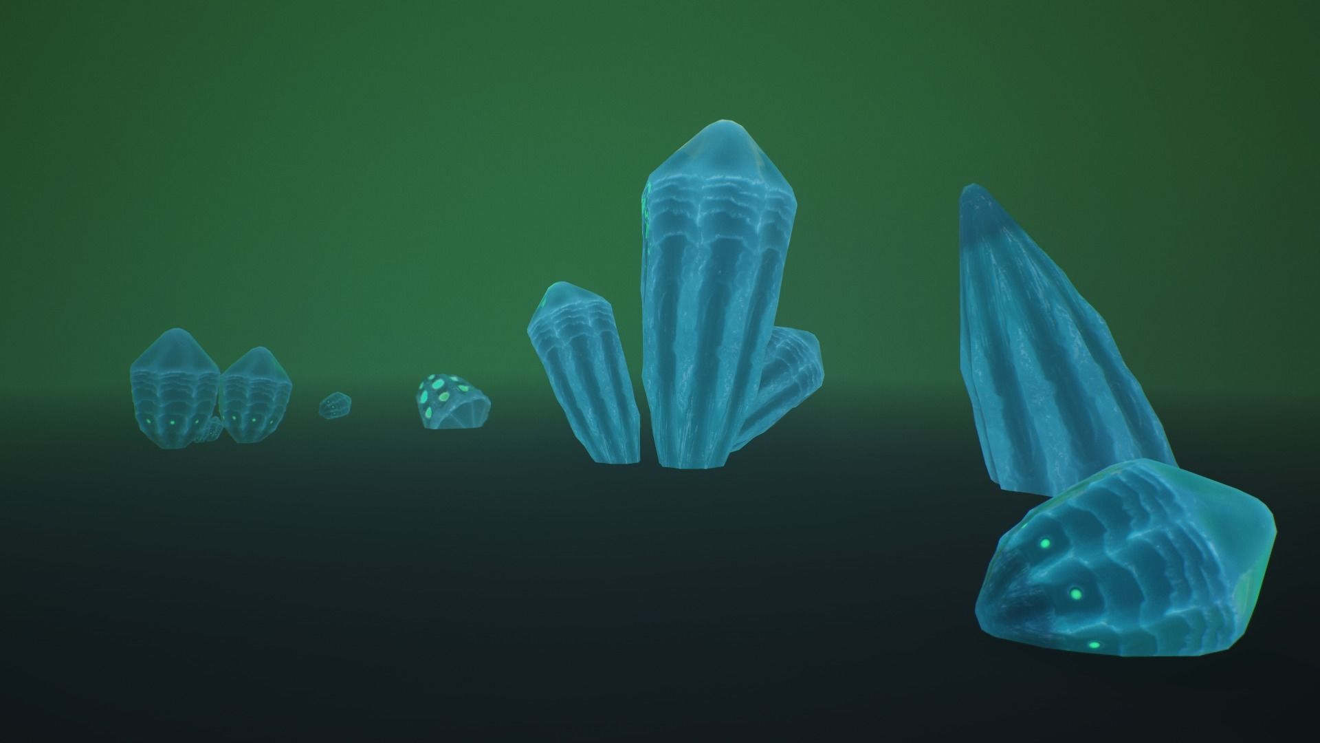 alien crystals glow in the dark 3 pieces Low-poly 3D model_14