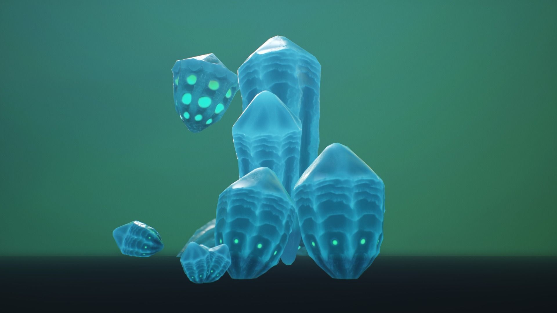 alien crystals glow in the dark 3 pieces Low-poly 3D model_2