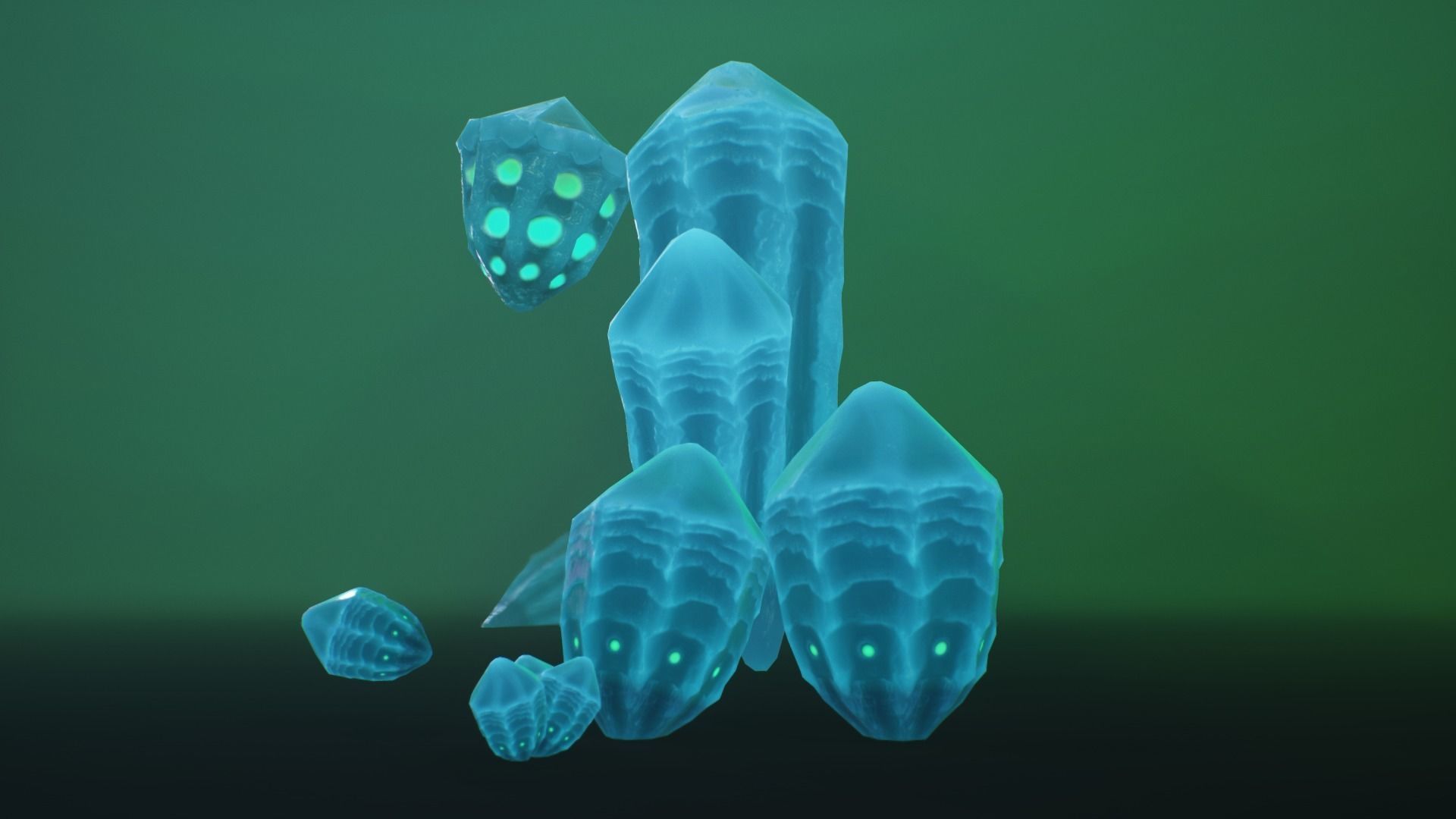 alien crystals glow in the dark 3 pieces Low-poly 3D model_5