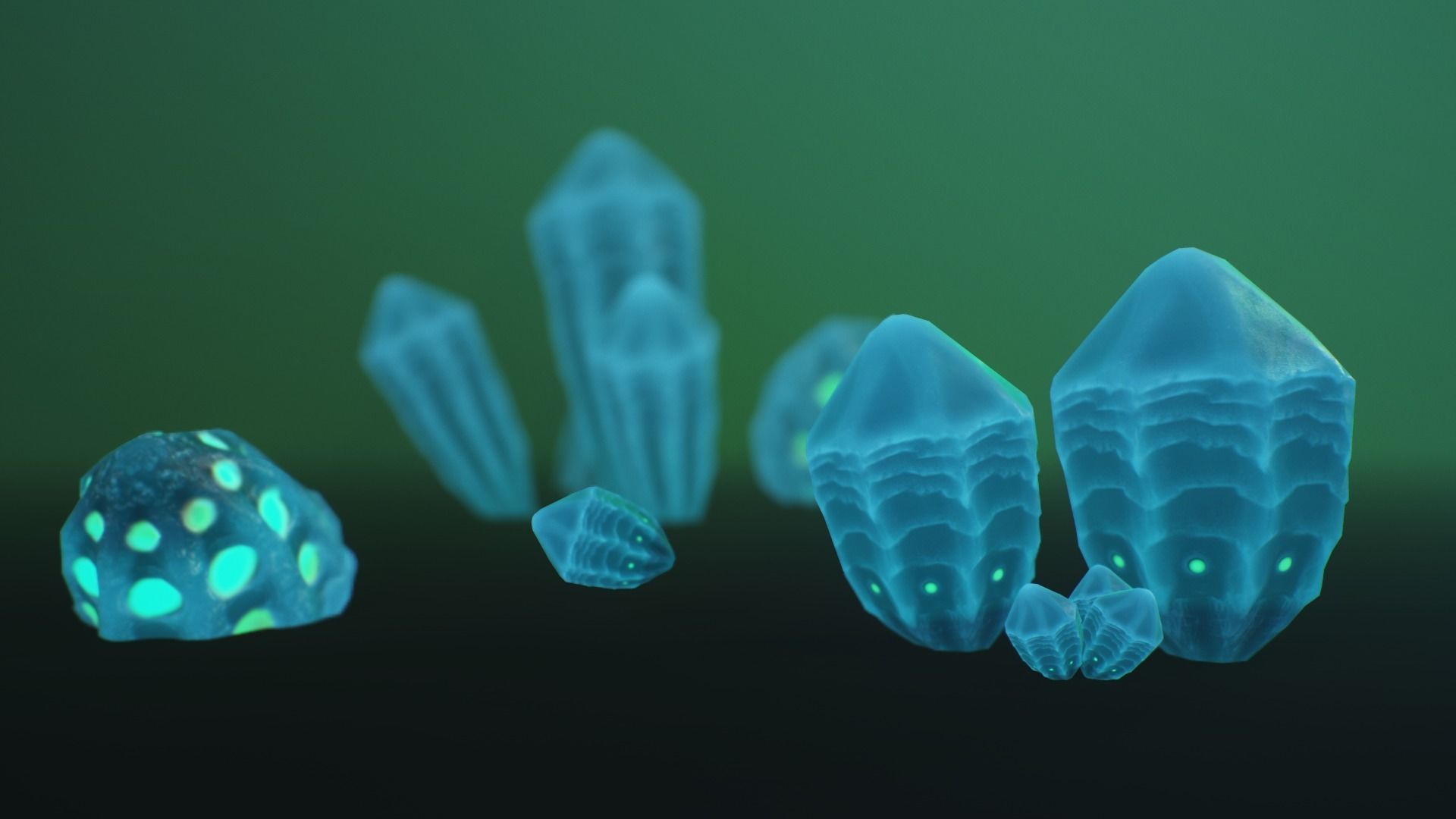 alien crystals glow in the dark 3 pieces Low-poly 3D model_13