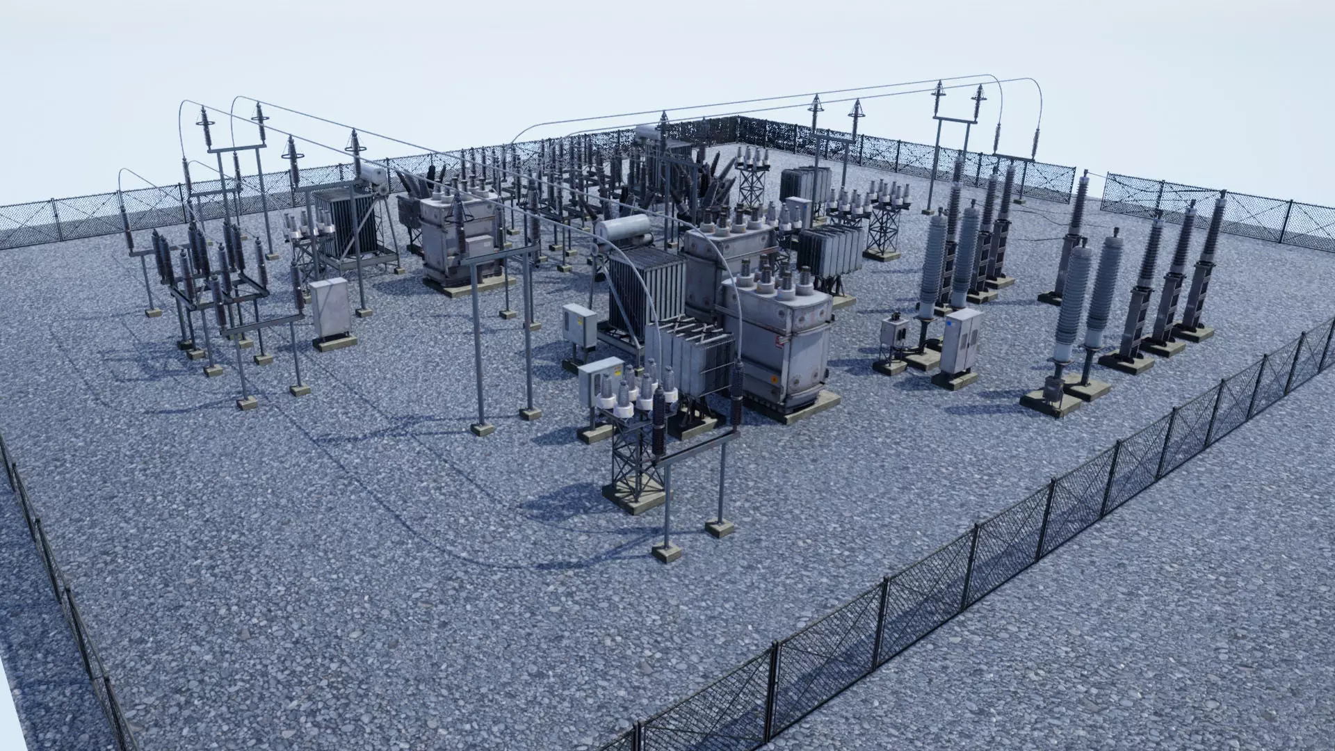 Electric Power Sub Station Low-poly 3D model_0