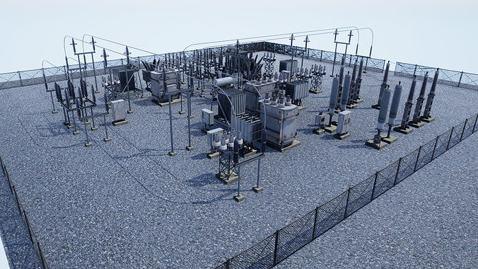 Electric Power Sub Station Low-poly 3D model