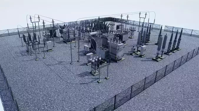 Electric Power Sub Station Low-poly 3D model