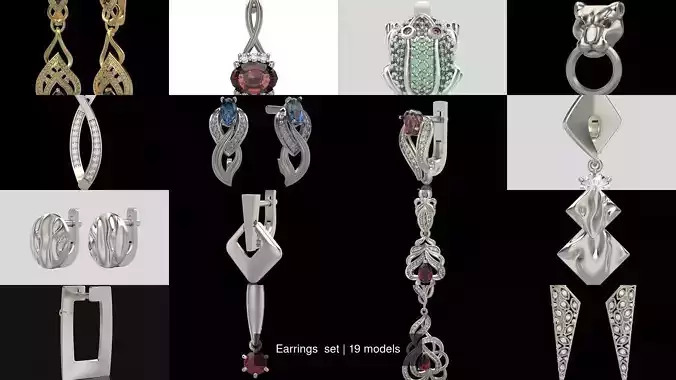 Women Earrings  set 3dm stl CAD 3D Model Collection