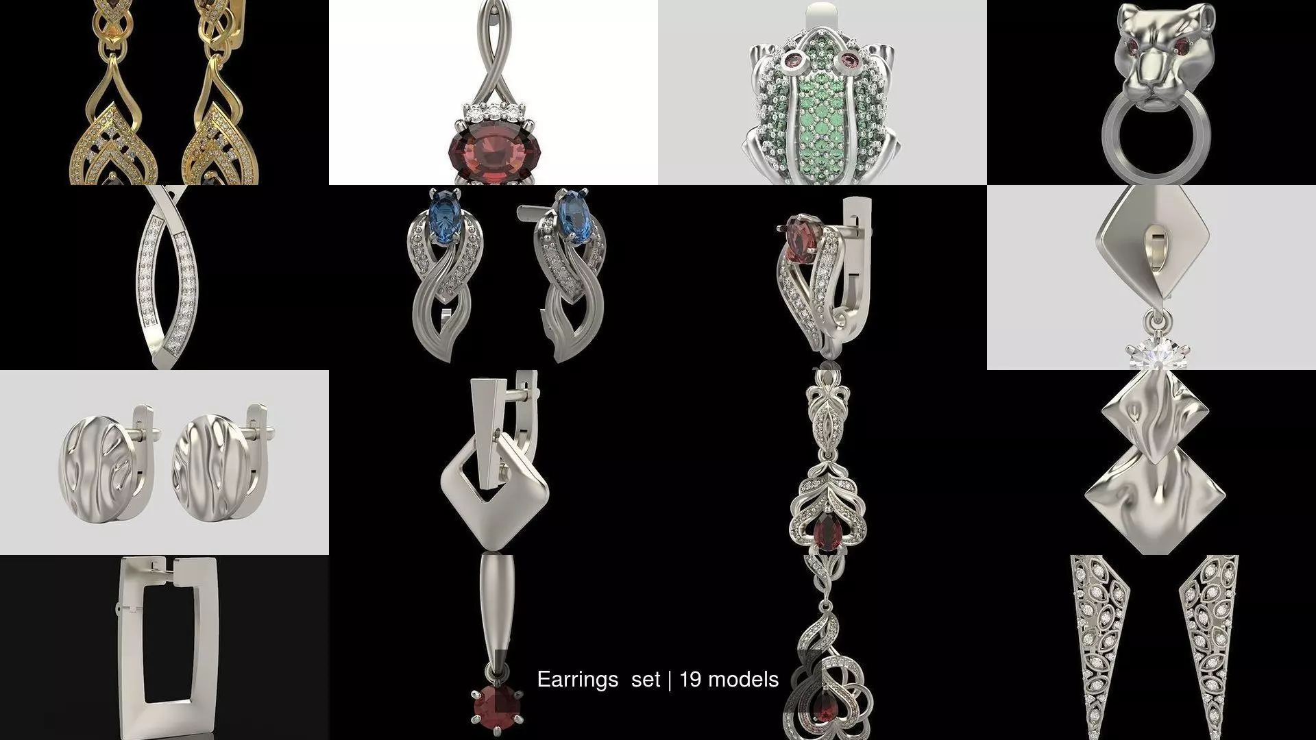 Women Earrings  set 3dm stl CAD 3D Model Collection_0