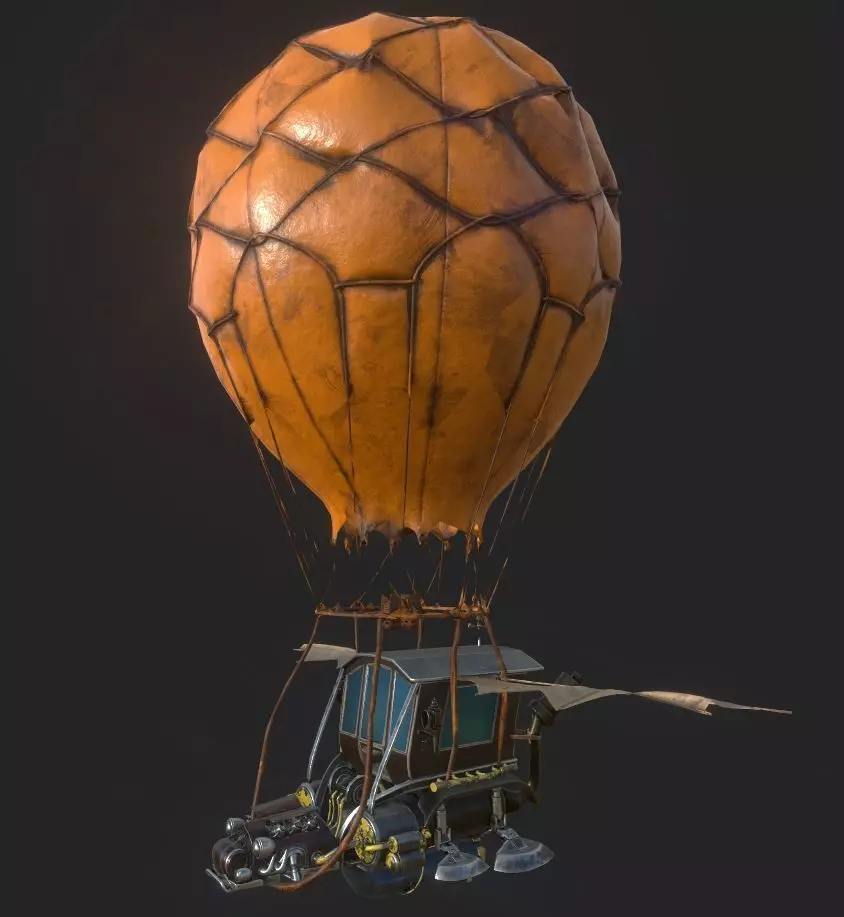 Steampunk AirShip Low-poly 3D model PBR Low-poly 3D model_0
