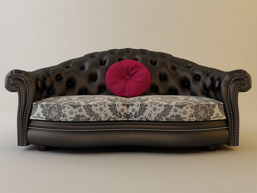 Black Sofa Chesterfield 3D model_0